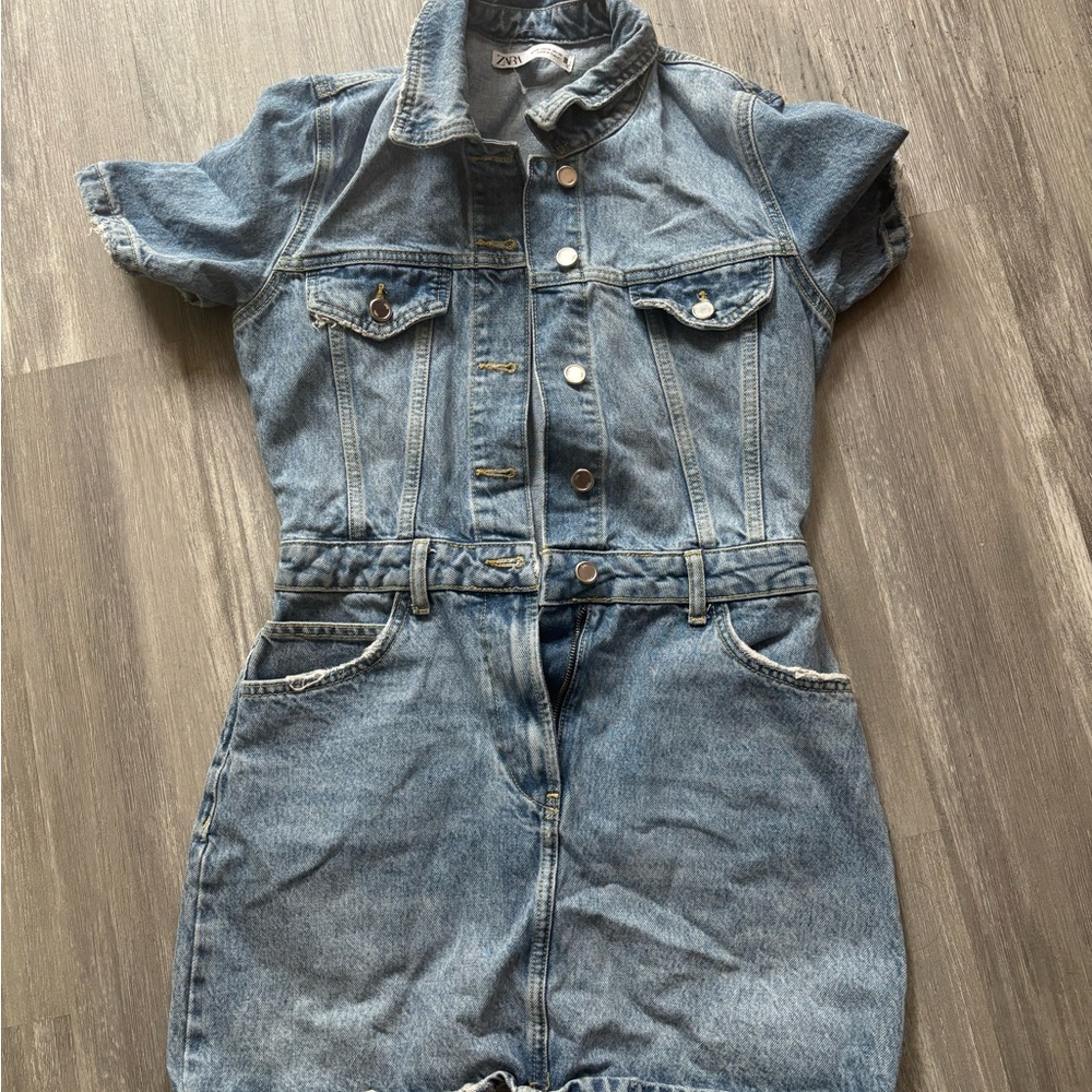 Zara Light Blue Denim Skirt Romper